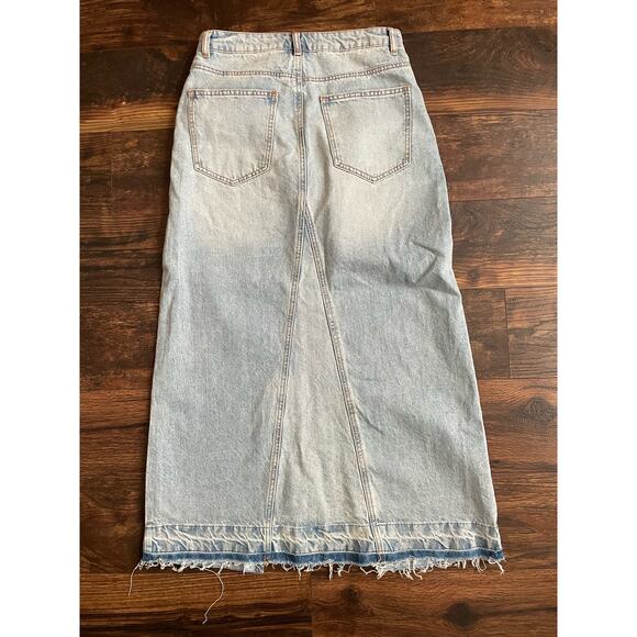 BDG Denim Maxi Skirt Blue Raw Hem Small Urban Outfitters Cotton - Picture 8 of 12
